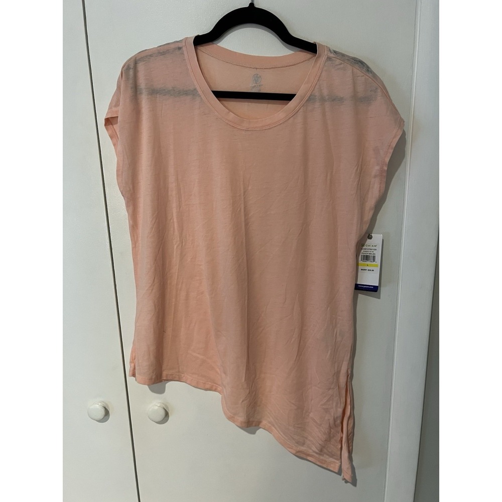 NWT Gaiam Burnout Tie Yoga Short Sleeve Tee Large Peach Melba Soft Lightweight